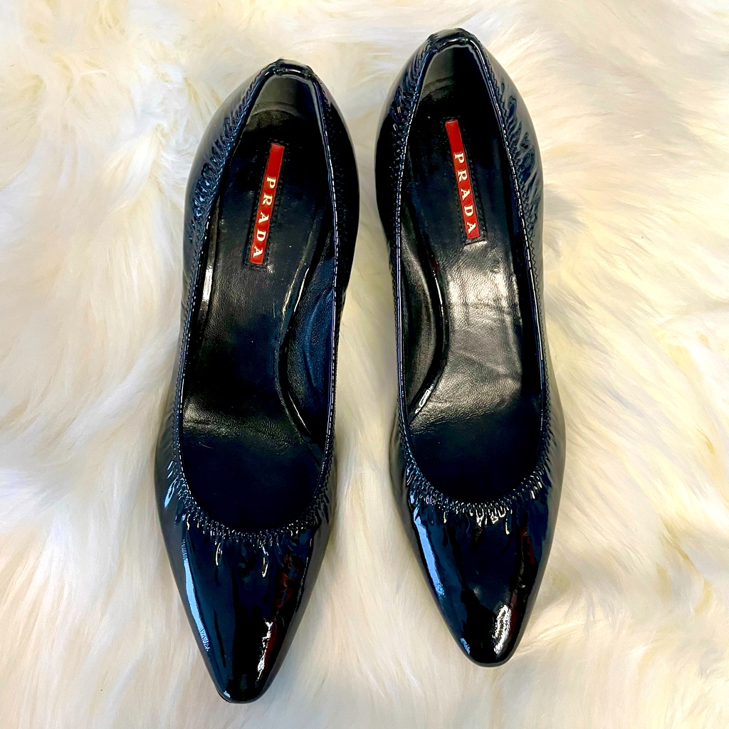 100% Authentic Prada Black Patent Leather Kitten Heal 6.5